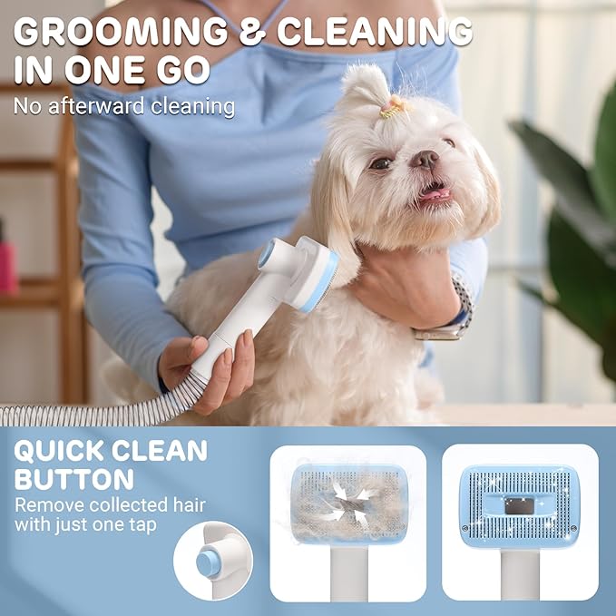 iPettie Max15 Pet Grooming Vacuum with Upgraded Smooth Clipper- Dual Airway Anti-Clogging Design Ensures True 2L/0.5Gal Full Capacity