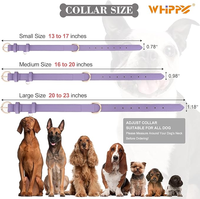 WHIPPY Soft Padded Leather Dog Collar for Small Medium Large Dogs Heavy Duty Dog Collar with Adjustable Rust-Proof Metal Hardware
