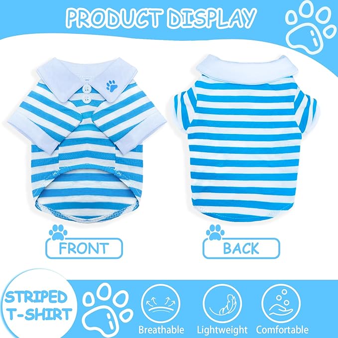2 Pieces Dog Shirts for Small Dogs Boy Girl Stripe Dog Clothes Spring Summer Chihuahua Yorkie Clothes Soft Pet T-Shirt Extra Small Dog Clothes Puppy Kitten Clothes (Small