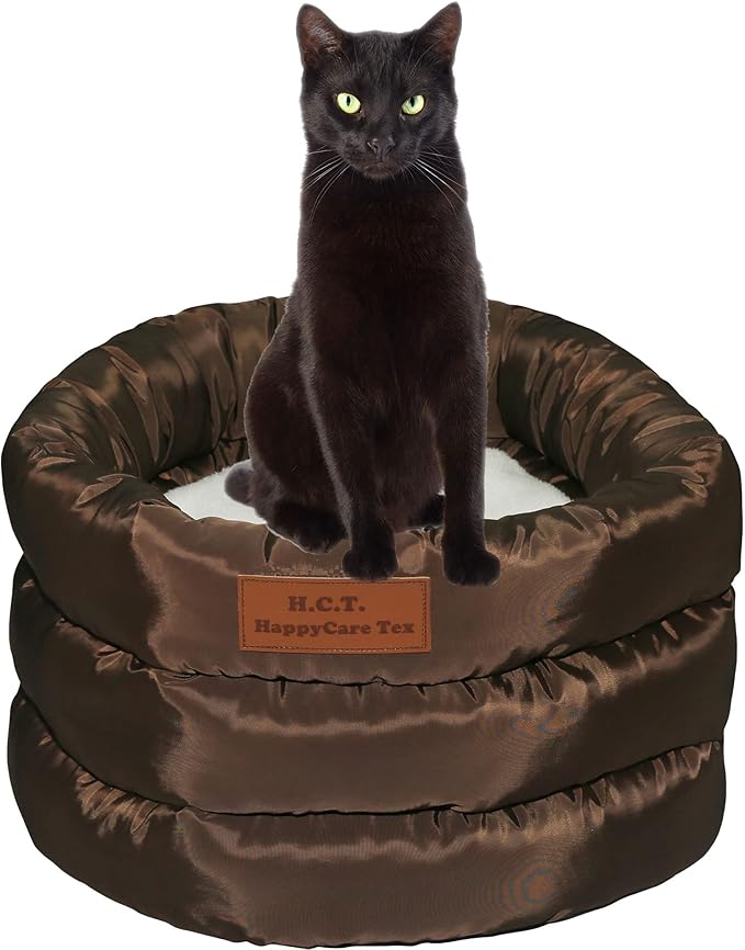 long rich Round Cushion Dog Cat Bed (18" x 18" x 10", Brown)