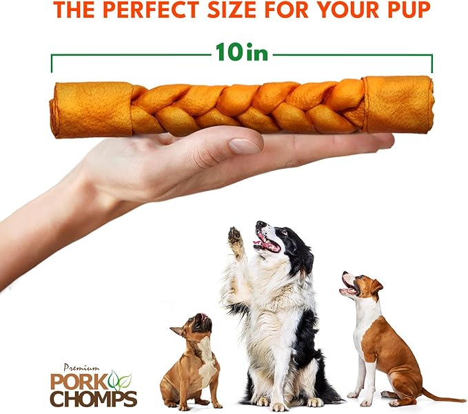 Pork Chomps Roasted Pork Skin Dog Chew 10-inch Braid, 1 Count