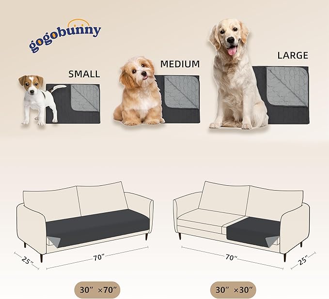 gogobunny 100% Double Sided Waterproof Dog Blanket Soft Pet Bed Cover Reversible Protect Furniture Couch Sofa Car for Puppy Large Dog Cat (Dark Charcoal/Light Charcoal 40x50 Inch 1))