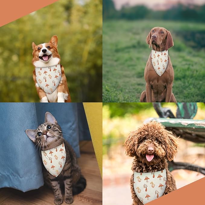 Mushroom Dog Bandana Washable Pets Scarf Triangle Adjustable Handkerchief