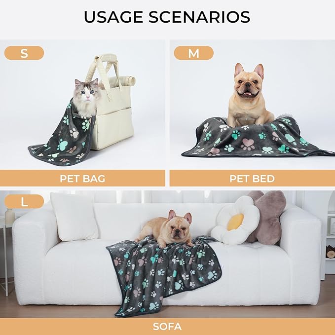 Luciphia 1 Pack 3 Blankets Fluffy Premium Fleece Pet Blanket Flannel Paw Printed Throw for Dog Cat(Small 23x16''