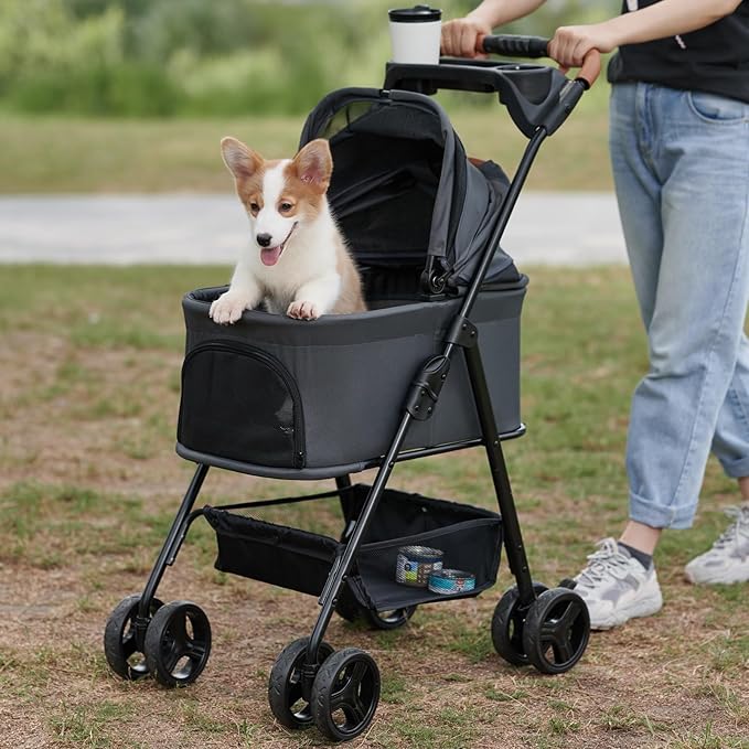 3 in 1 Folding Dog Stroller 4 Wheels