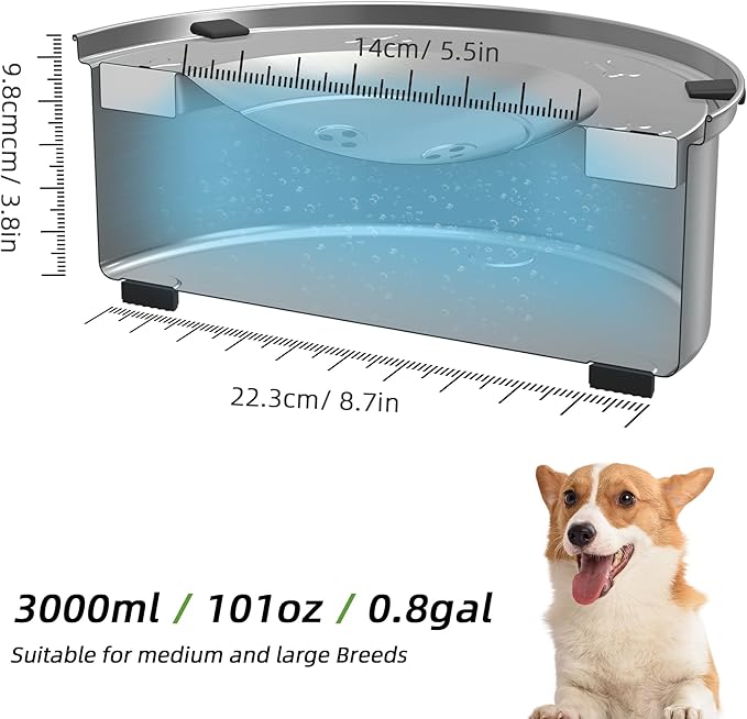 nicelock Dog Water Bowl No Spill 3L/101oz Stainless