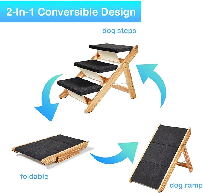 YIINNIIY Foldable Dog Stairs for High Beds Dog 110LBS (Grey 3 Steps)