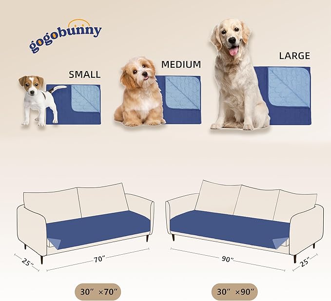 gogobunny 100% Double Sided Waterproof Dog Blanket Soft Pet Bed Cover Reversible Protect Furniture Couch Sofa Car for Puppy Large Dog Cat (Dark Navy/Light Navy 30x90 Inch 1))