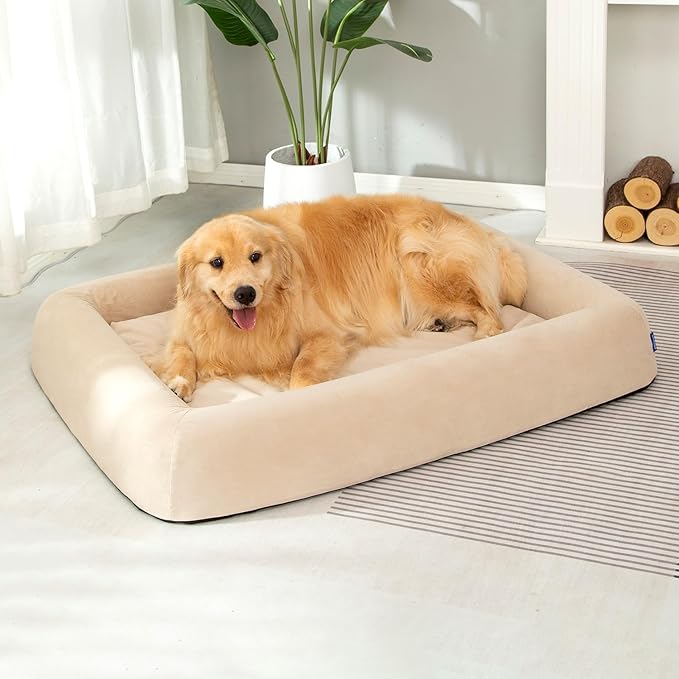 pettycare Orthopedic Dog Bed for Large Dogs Waterproof Pet Bed Soft Sofa with Two Fabrics Washable Removable Cover Egg Foam Support Anti-Slip Bottom Extra Head and Neck Support Sleeper