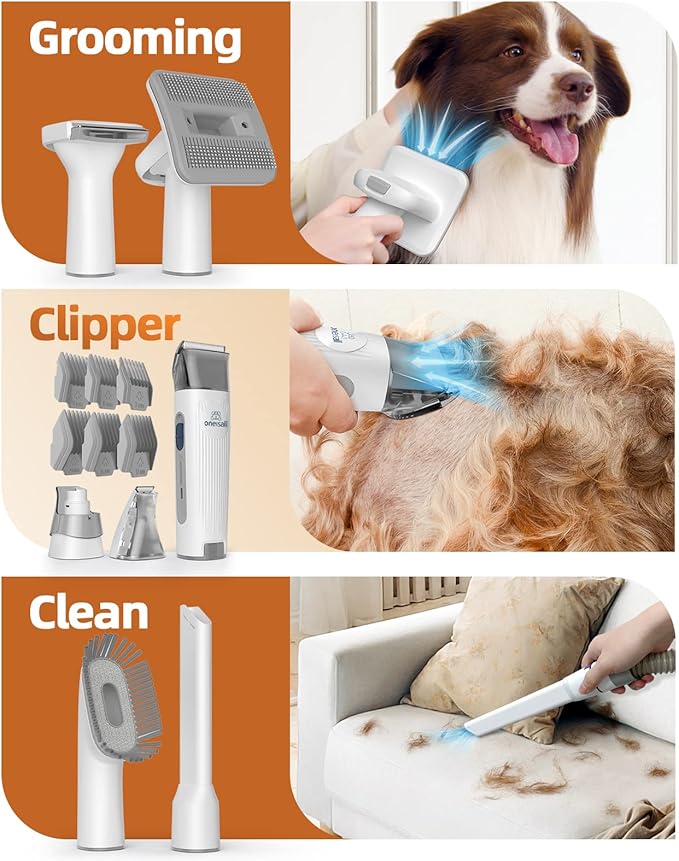 oneisall Dog Hair Vacuum & Dog Grooming Kit 1.5L Dust 7 Pet