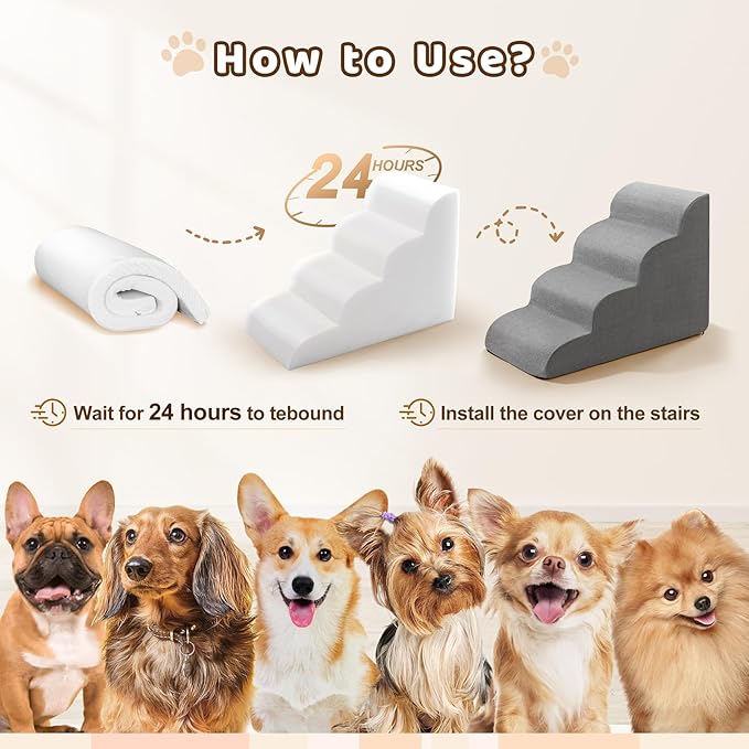 Gimars Upgrade Taller Dog Stairs for Samll Dogs for Bed 20" H 4-Step Dog