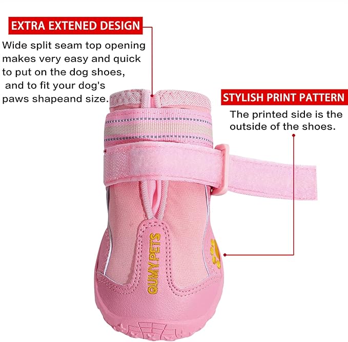 QUMY Dog Shoes for Large Dogs, Medium Dog Boots & Paw Protectors for Winter Snowy Day, Summer Hot Pavement, Waterproof in Rainy Weather, Outdoor Walking, Indoor Hardfloors Anti Slip Sole Pink 8