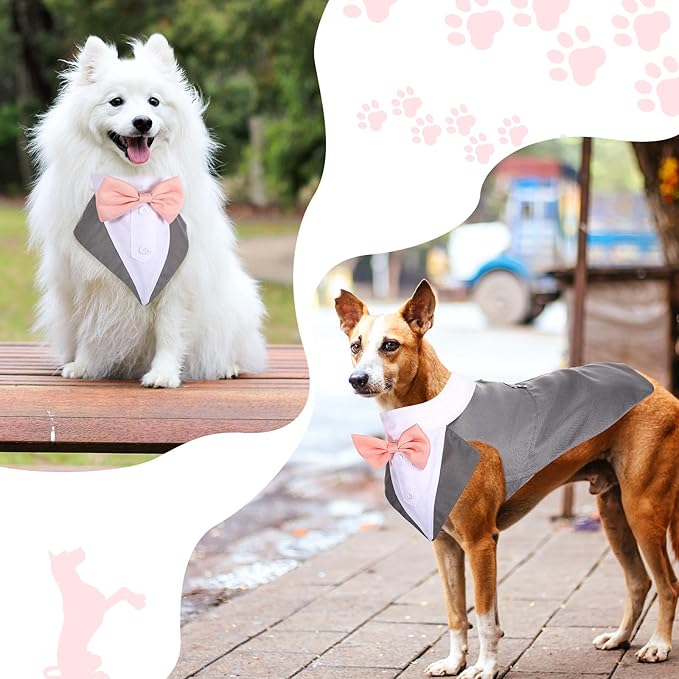 Weewooday Dog Tuxedo and Bandana Set Dogs Formal Tuxedo PET Wedding Party Suit Wedding Bow Tie Shirt for Wedding Christmas Birthday Costumes (Cool Style
