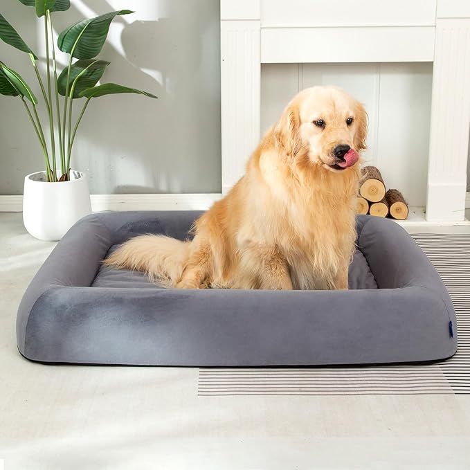 pettycare Orthopedic Dog Bed for Large Dogs Waterproof Pet Bed Soft Sofa with Two Fabrics Washable Removable Cover Egg Foam Support Anti-Slip Bottom Extra Head and Neck Support Sleeper