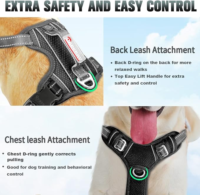BARKBAY No Pull Dog Harness Large Step in Reflective Dog Harness with Front Clip and Easy Control Handle for Walking Training Running with ID tag Pocket(Black