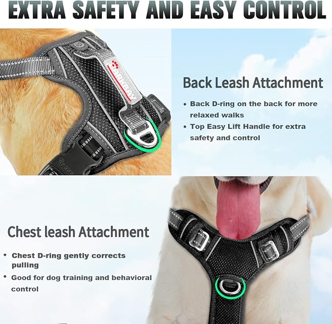 BARKBAY No Pull Dog Harness Large Step in Reflective Dog Harness with Front Clip and Easy Control Handle for Walking Training Running with ID tag Pocket(Black
