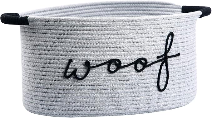 Woof Dog Toy Basket Woven Pet Baskets Storage Bin Box with Durable Handles