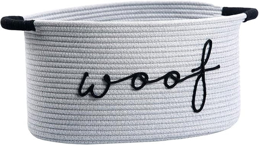 Woof Dog Toy Basket Woven Pet Baskets Storage Bin Box with Durable Handles