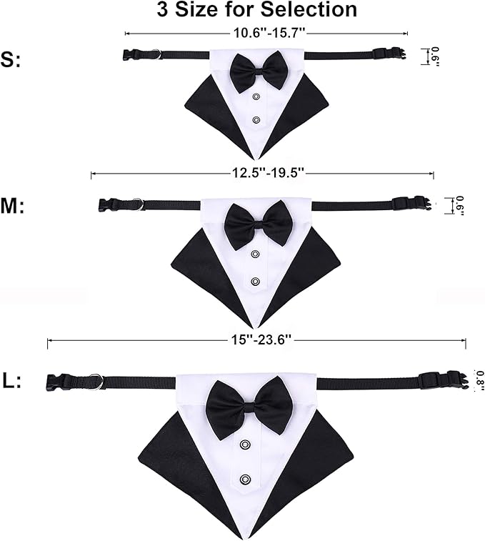 ADOGGYGO Formal Dog Tuxedo Wedding Dog Bandana Collar Dog Collar with Bow Tie Adjustable Dog Bowtie Collar Bandana for Medium Large Dog Pet (Large