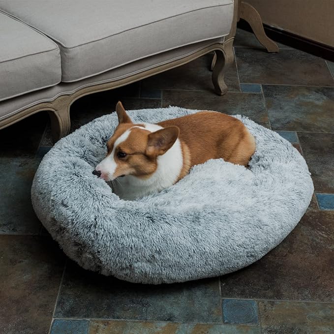 Coohom Oval Calming Donut Cuddler Dog Bed Bed(30"/36"/43") for (L(30"x24"x7"), Grey)