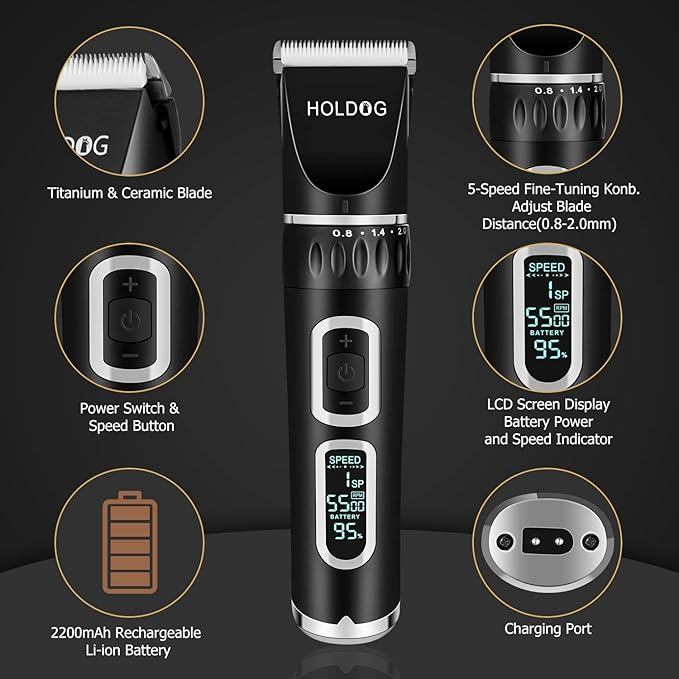 Dog Clippers Professional Heavy Duty Dog Grooming Clipper 3-Speed Low