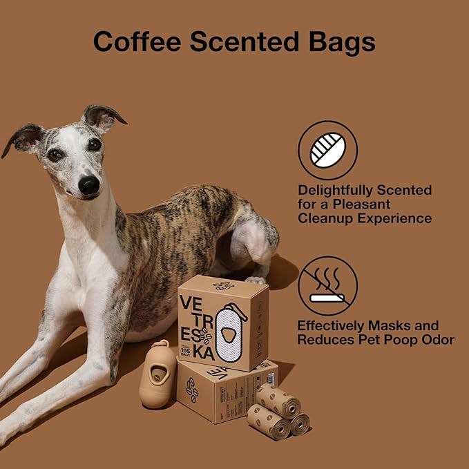VETRESKA Dog Waste Bag Dispenser with Coffee Scent 1 Bag 105 Bags (7 Refill