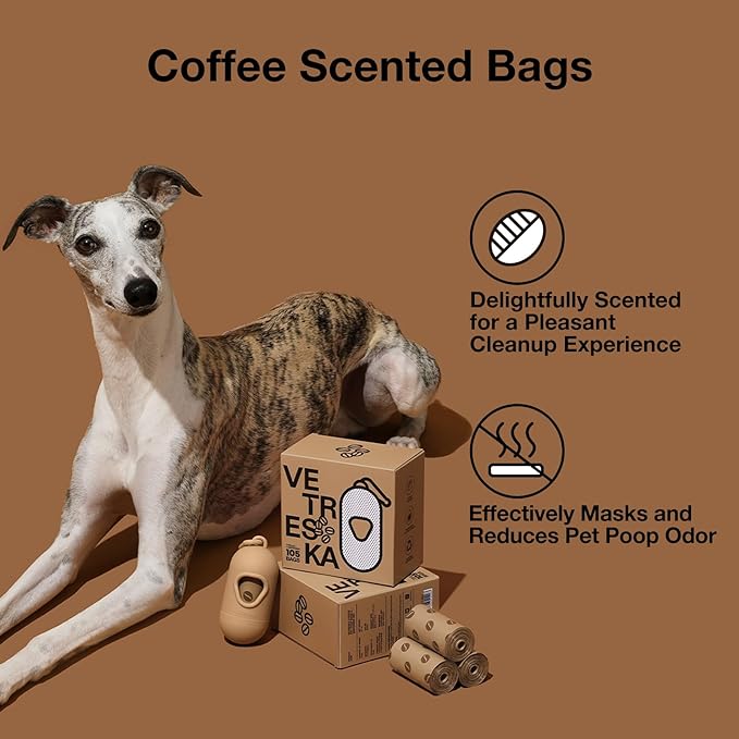 VETRESKA Dog Waste Bag Dispenser with Coffee Scent 1 Bag 105 Bags (7 Refill