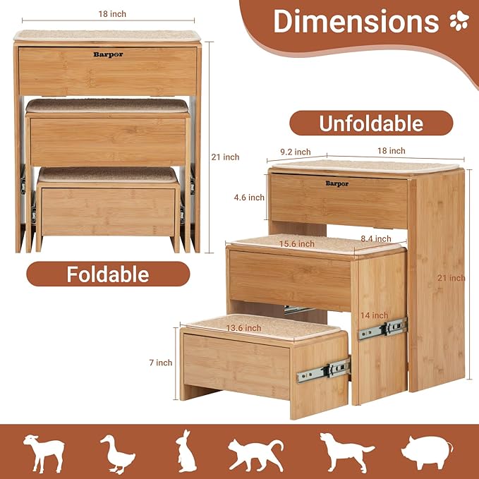 23" Dog Stairs for High Beds 200 Lbs,