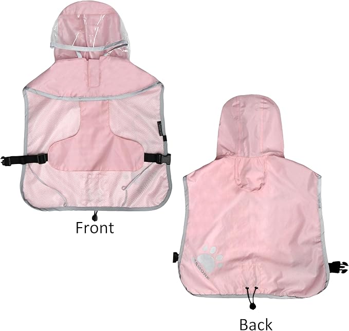 MAMORE Dog Raincoat Hooded Poncho,Waterproof Dog Rain Coat with Reflective Strip, Adjustable Lightweight Dog Rain Jacket with Double Layer for Large Medium Small Dogs (Pink, XXX-Large)