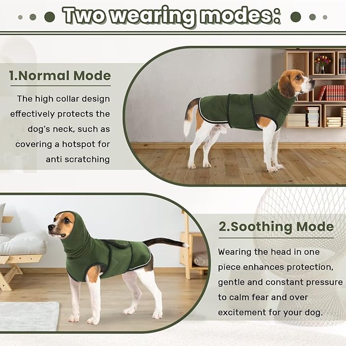 IDOMIK Dog Anxiety Calming Hoodie,Breathable Dog Anxiety Jacket Vest Coat for Thunderstorms,Fireworks,Vet Visits,Separation,Adjustable Dog Hoodies for Noise Block & Ear Protection Recovery,Green,XL