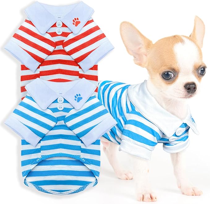 2 Pieces Dog Shirts for Small Dogs Boy Girl Stripe Dog Clothes Spring Summer Chihuahua Yorkie Clothes Soft Pet T-Shirt Extra Small Dog Clothes Puppy Kitten Clothes (Small