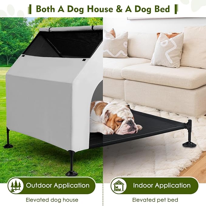 36" L House for Medium Dogs Outside & Elevated Dog Bed