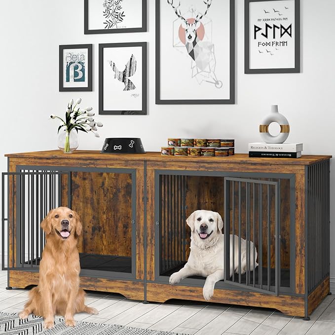 3-in-1 75 Inch Double Dog Crate Furniture 2 Large