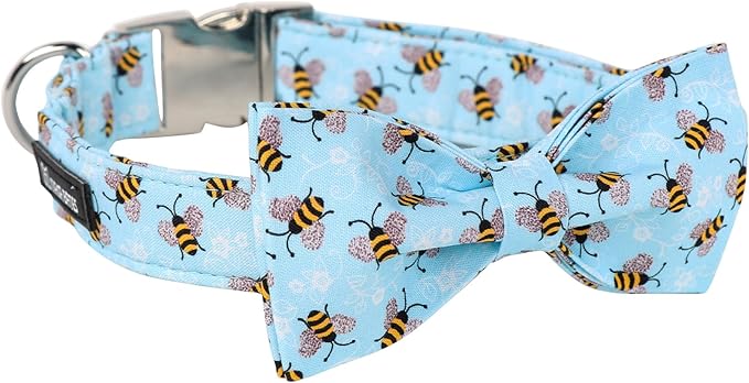 Maca Bates Blue Bee Dog Collar with Bow