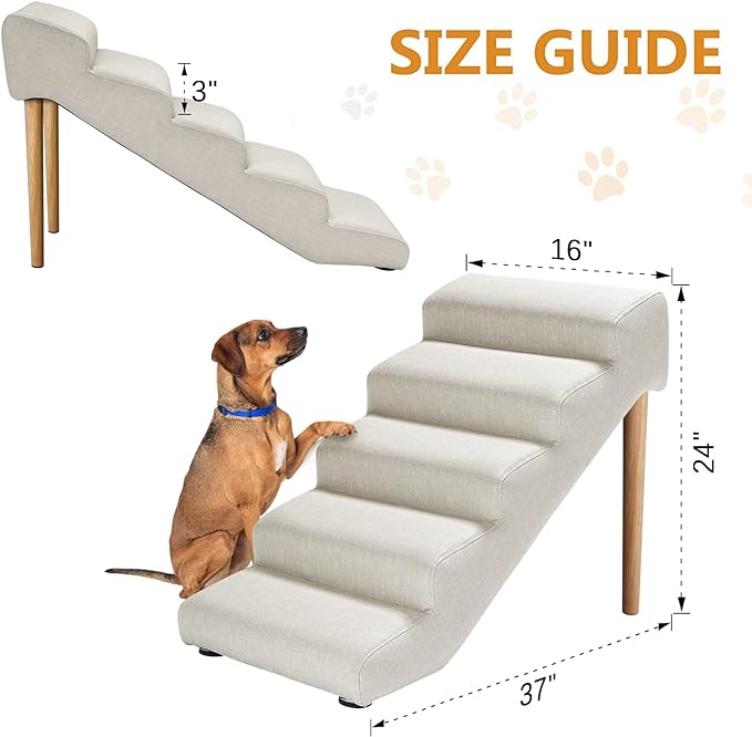 Senneny Imitation Linen Faux Leather Dog Stairs 150 lbs, 5 Step