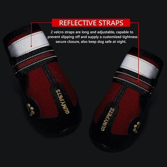 QUMY Dog Shoes for Large Dogs, Medium Dog Boots & Paw Protectors for Winter Snowy Day, Summer Hot Pavement, Waterproof in Rainy Weather, Outdoor Walking, Indoor Hardfloors Anti Slip Sole Red Size 8