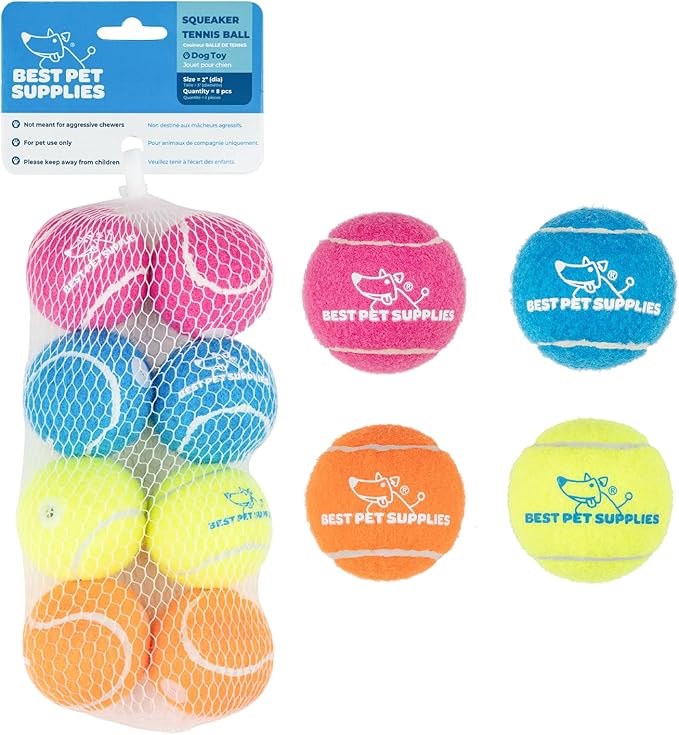 Best Pet Supplies Squeaky Tennis Toys for Dogs 8-Pack, Heavy-Duty