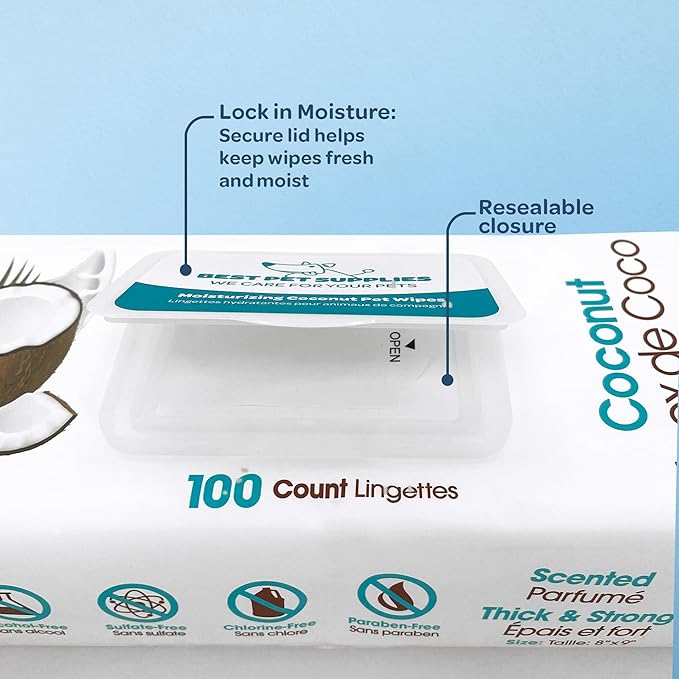 Best Pet Supplies 8" x 9" Pet Grooming Wipes for Dogs & Cats 100 Pack,