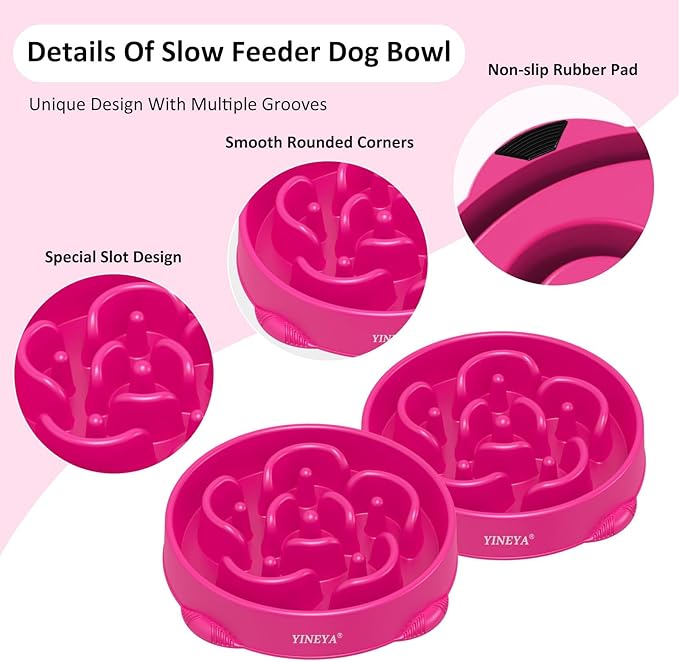 4 Cups Slow Feeder Dog Bowls Large Breed 1Pcs(Rosered)