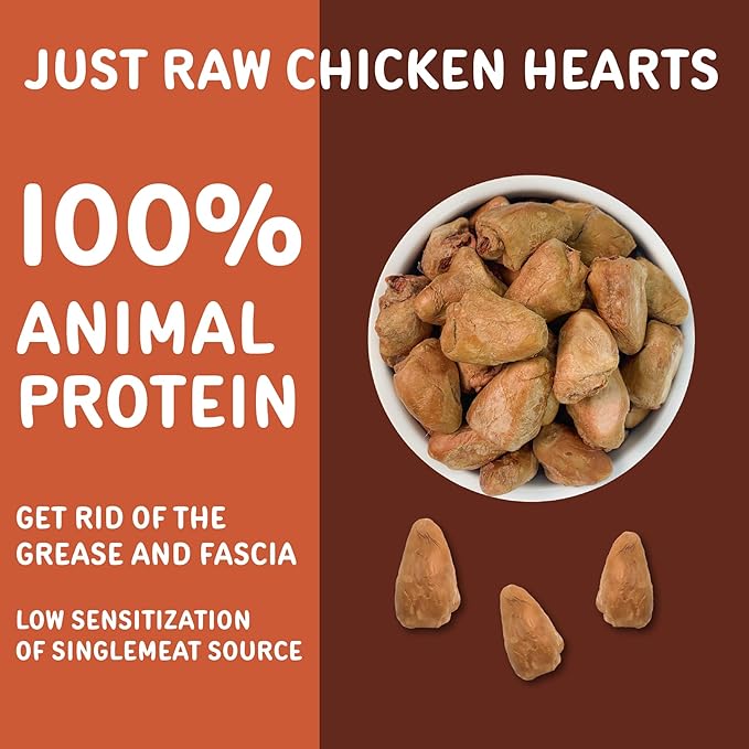 Freeze Dried Chicken Hearts for Dogs & Cats 3.5oz, One