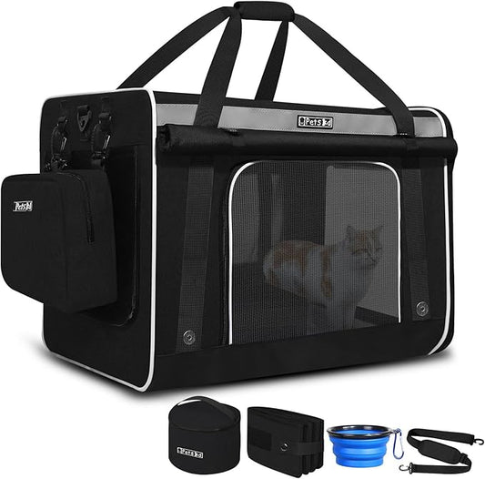 Petskd Extra Large Cat Carrier for 55LBS Pet Car Travel with Litter Box 24"x17"x17" Soft 5 Breathable