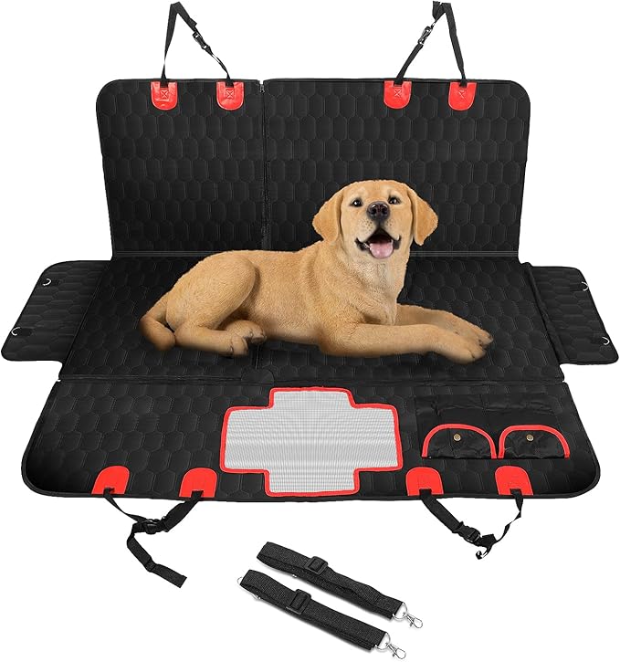 Auto Dynasty Hammock Style Waterproof Pet Dog Back Seat Protector Cover with Center Mesh Window and Anti-Slip Padding for Cars