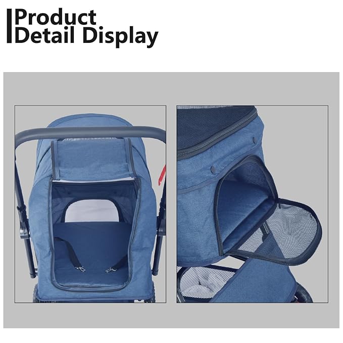 Reversible Handlebar Pet Stroller for Medium Dogs 360 Rotating 2 Security