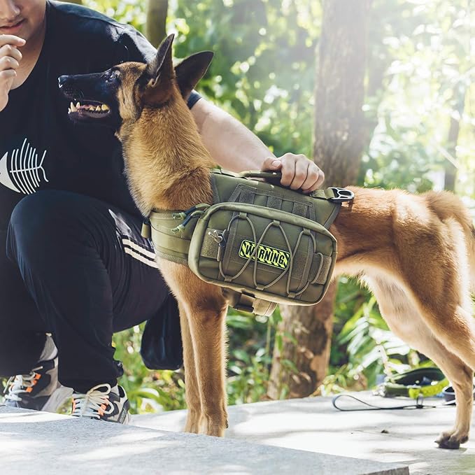 OneTigris Dog Backpack for Hiking Nylon Dog Harness Backpack with Side Pockets for Large Dog with 17"-23.5" Neck Girth and 25"-31" Chest Girth (Green
