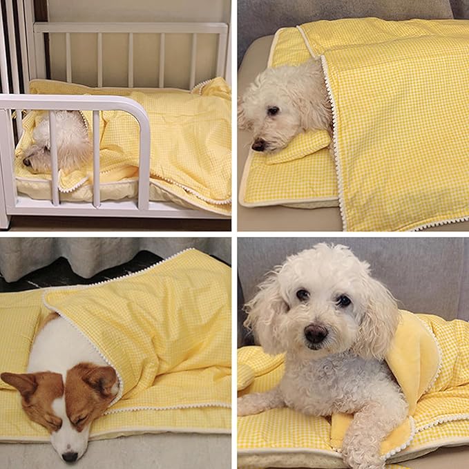 Dog Bed with Blanket Cat Pillow Cozy Puppy Sleeping Bed Washable Pet Supplies for Large Puppy Kitten