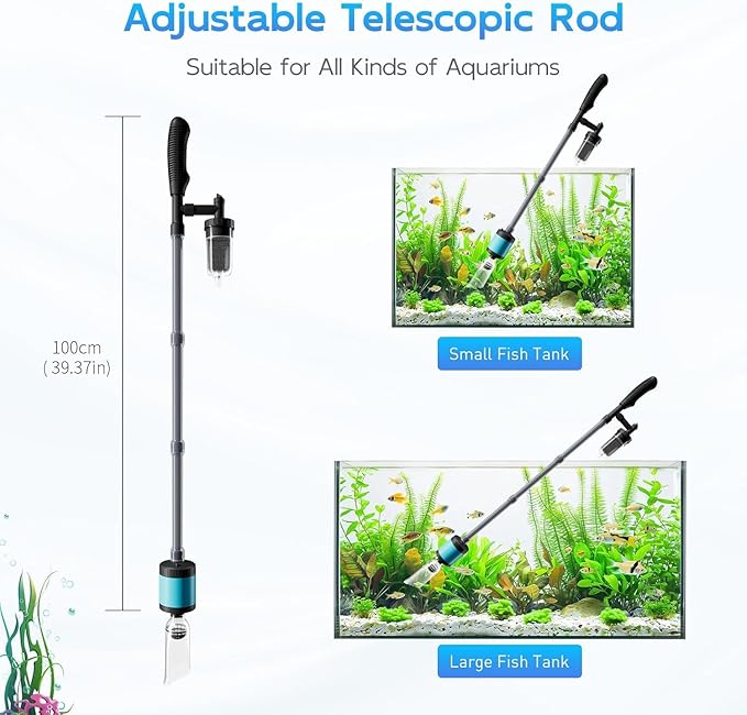 Electric Aquarium Vacuum Gravel Cleaner 729GPH /15W 6 in 1 Upgraded