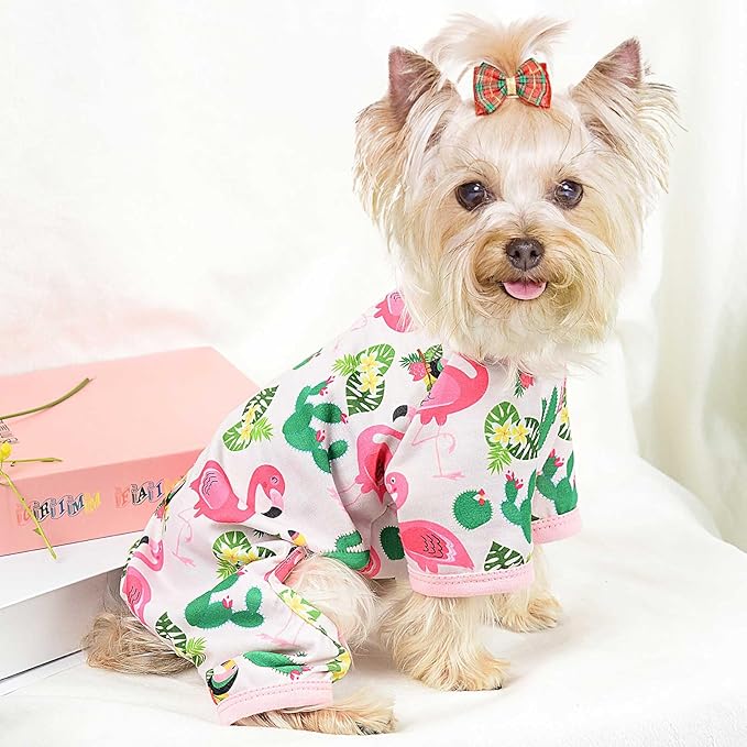 Dog Pajamas Pjs Spring Summer Dog Clothes for Small Dogs Girl Boy Soft Stretchy Puppy Clothes Onesie Cat Pet Jammies Outfit (Flamingo