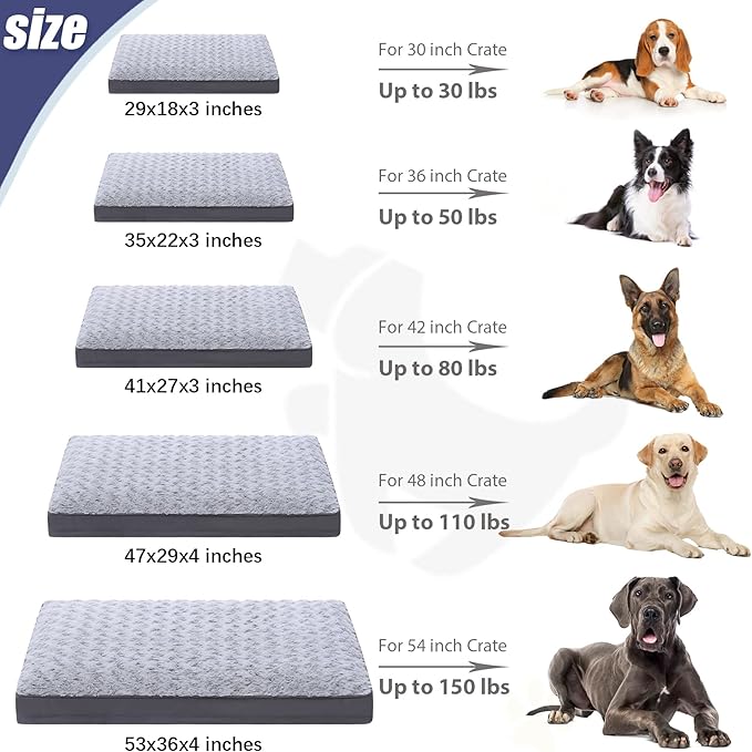 Dog Crate Bed Waterproof Dog Beds for Large Dogs Rose Velvet Soft Fluffy Washable Dog Bed with Removable Cover & Anti-Slip Bottom 41 x 27 Inch,