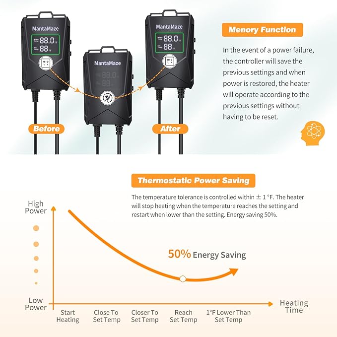 Aquarium Heater 300W/500W/800W/1000W for 20-300 Gal