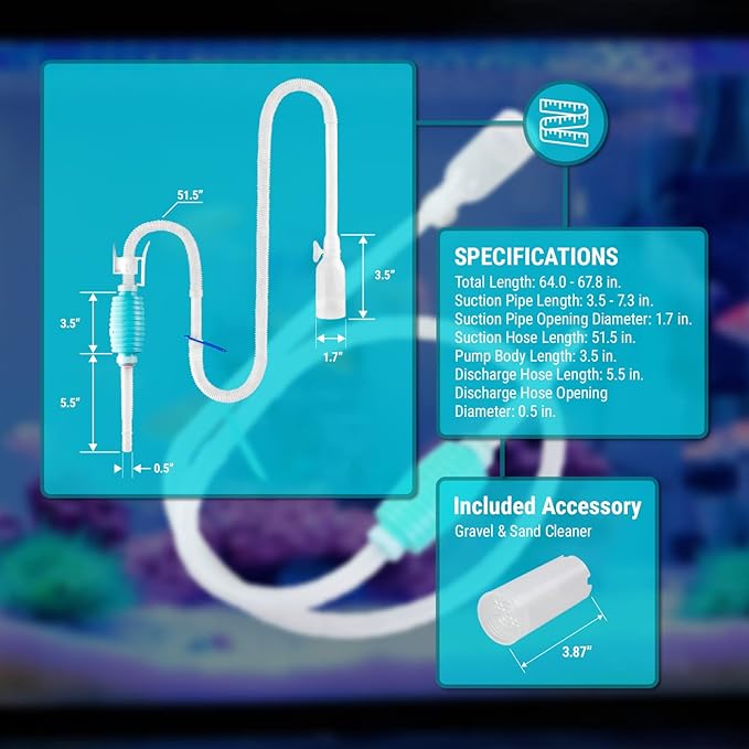 TERA PUMP TRFTCLN Aquarium Gravel Cleaner (BPA Free) Aquarium Sand Cleaner/Water Siphon with Long Nozzle & Water Flow Controller (10-20 Gallon